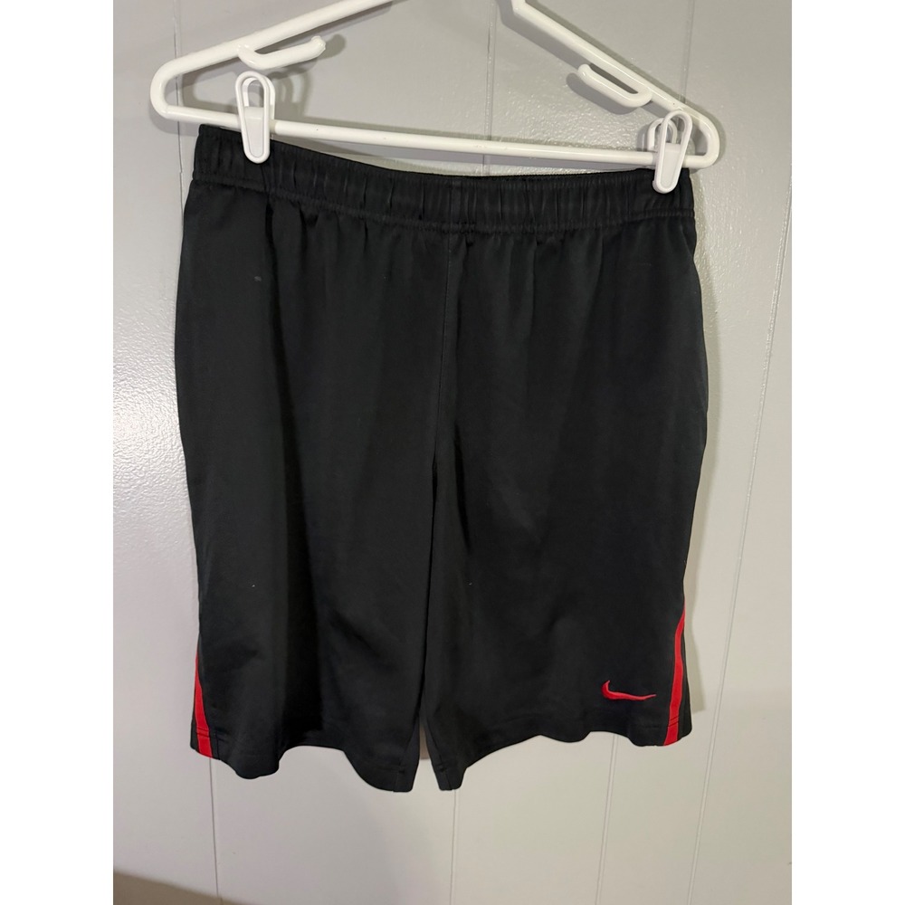 Nike Shorts Mens Small Black Red Stripe Athletic Basketball Swoosh Mesh 5494